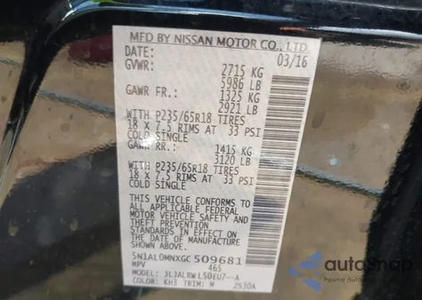 2016 Infiniti Qx60 z USA, uszkodzony, nr VIN 5N1AL0MNXGC509681